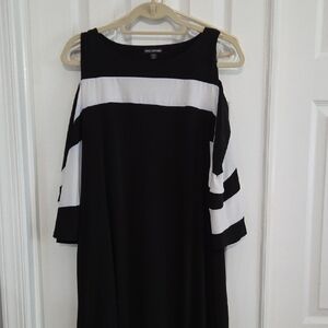 Stylish Black and White Cold Shoulder Dress